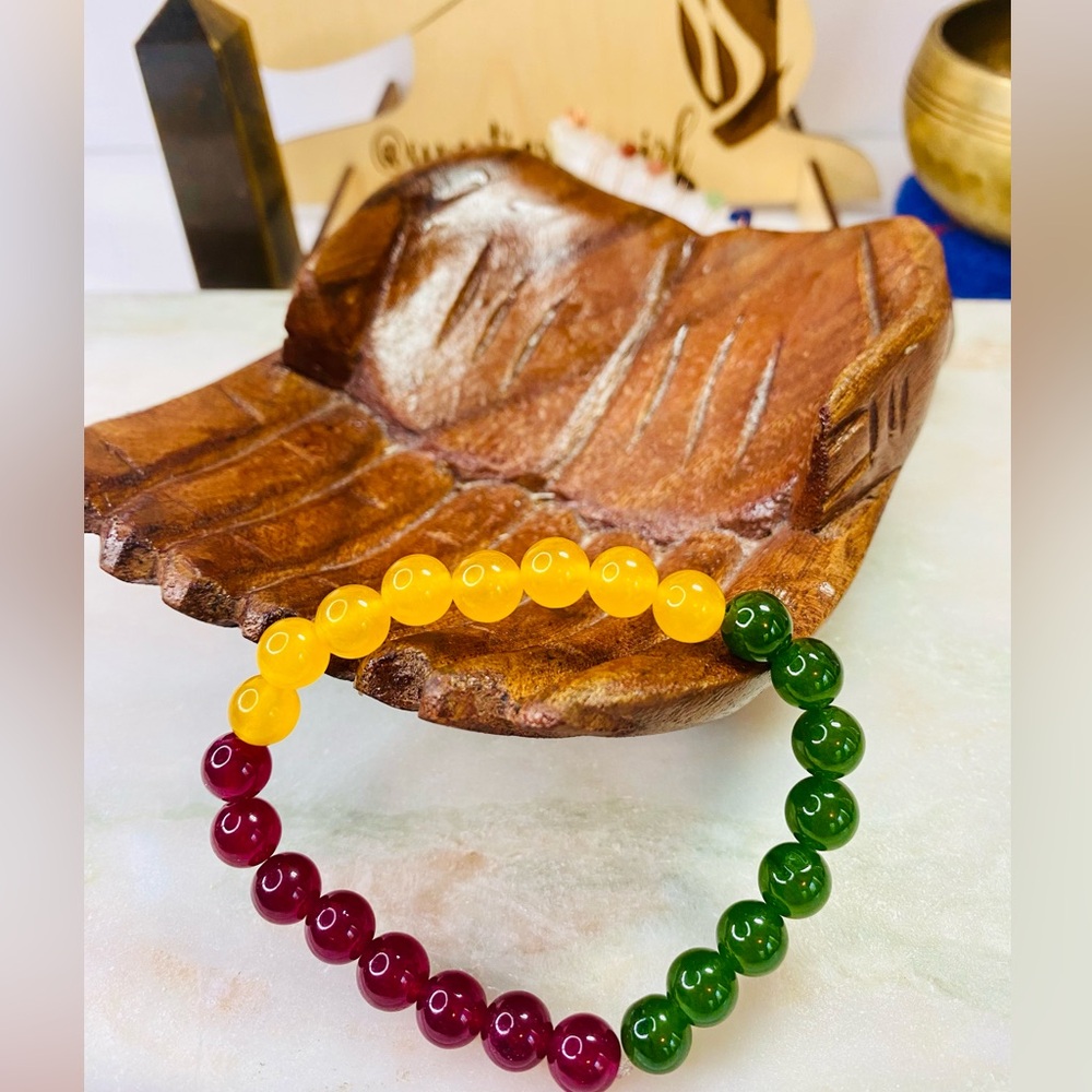 Handmade Red Yellow & Green Jade Rasta Colors Bracelet